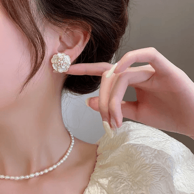 Moonlight Ivory Mystic Rose Stud Earring