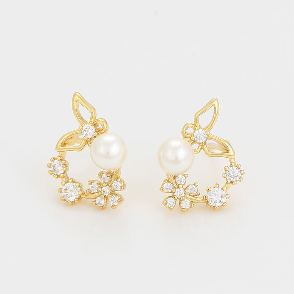 Crystal Pearl Floral Butterfly Mystic Earrings