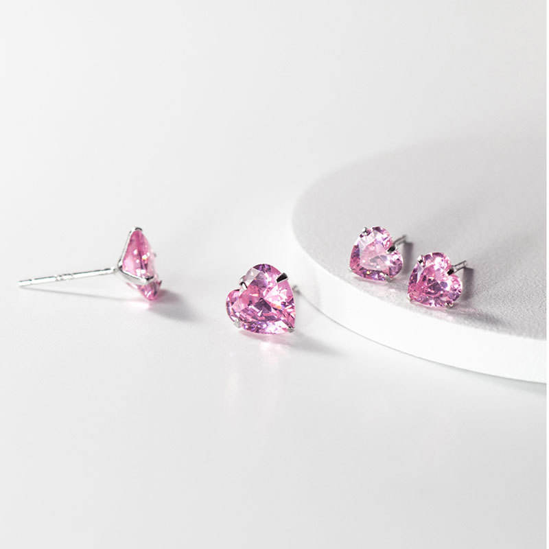 Heart Pink Crystal Mystic Stud Earrings