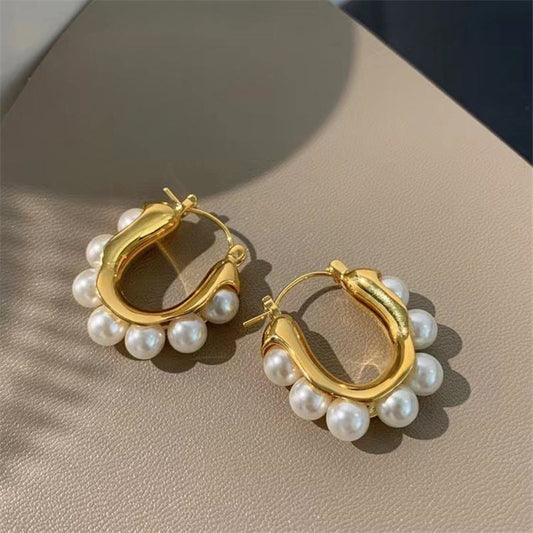 Pearl Oval Mystic Hoop Earrings