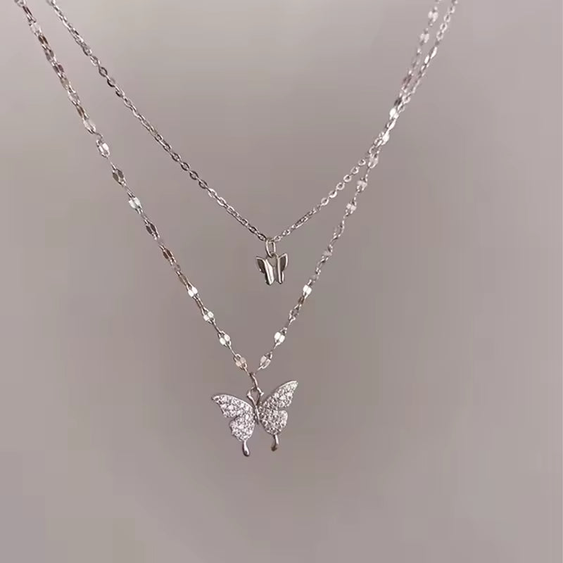 Dual Chain Silver Butterfly Mystic Necklace