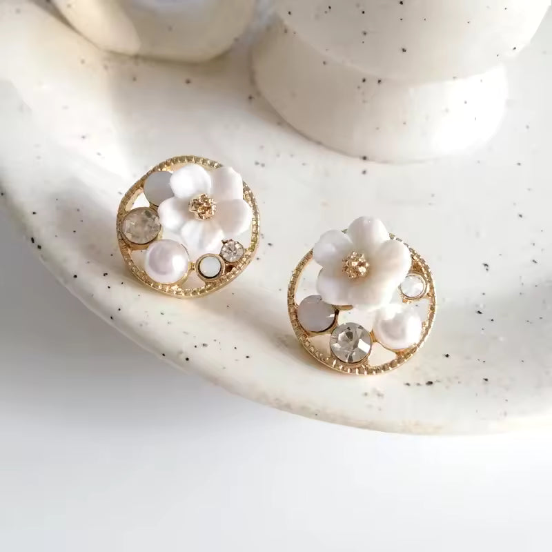 Pearl Flower Mystic Stud Earrings