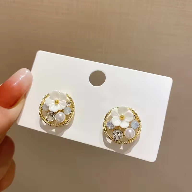 Pearl Flower Mystic Stud Earrings