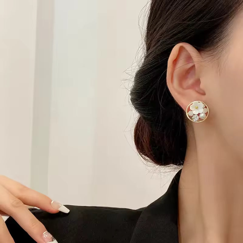 Pearl Flower Mystic Stud Earrings