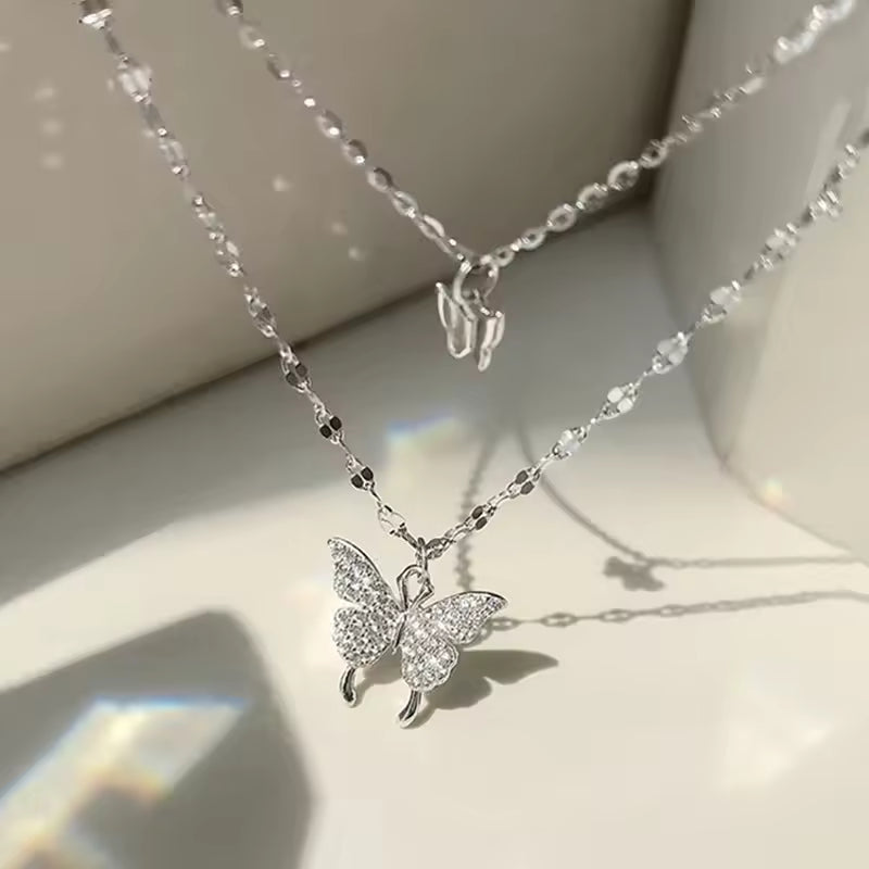 Dual Chain Silver Butterfly Mystic Necklace