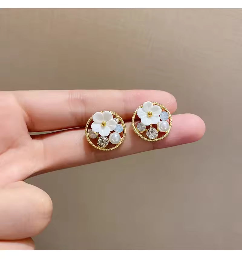 Pearl Flower Mystic Stud Earrings