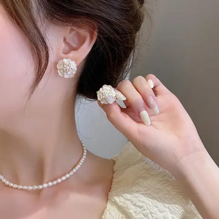 Moonlight Ivory Mystic Rose Stud Earring