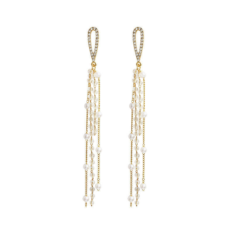 Long Tassel Pearl Dangle Earrings