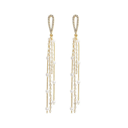 Long Tassel Pearl Dangle Earrings