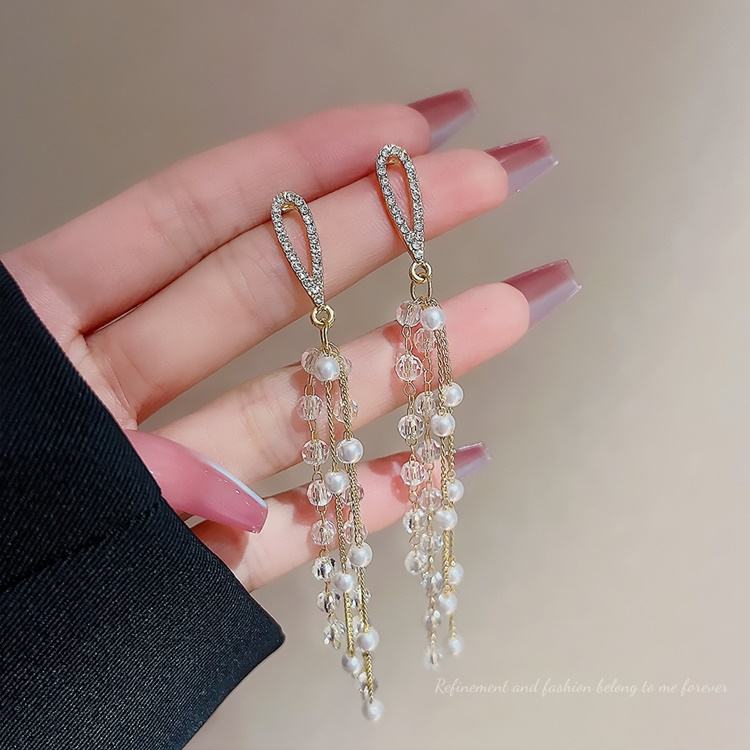 Long Tassel Pearl Dangle Earrings