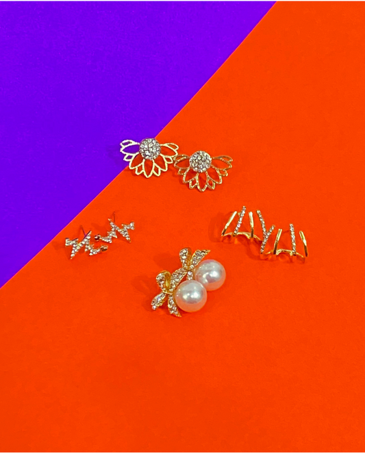 Gold Plated Stud Earrings (Pack of 4)