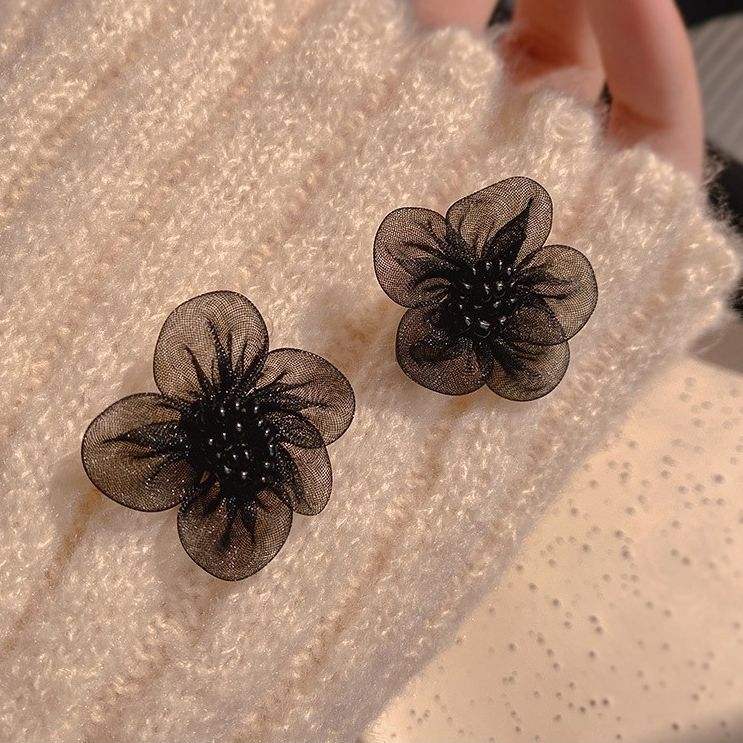 Black Flower Mystic Stud Earrings
