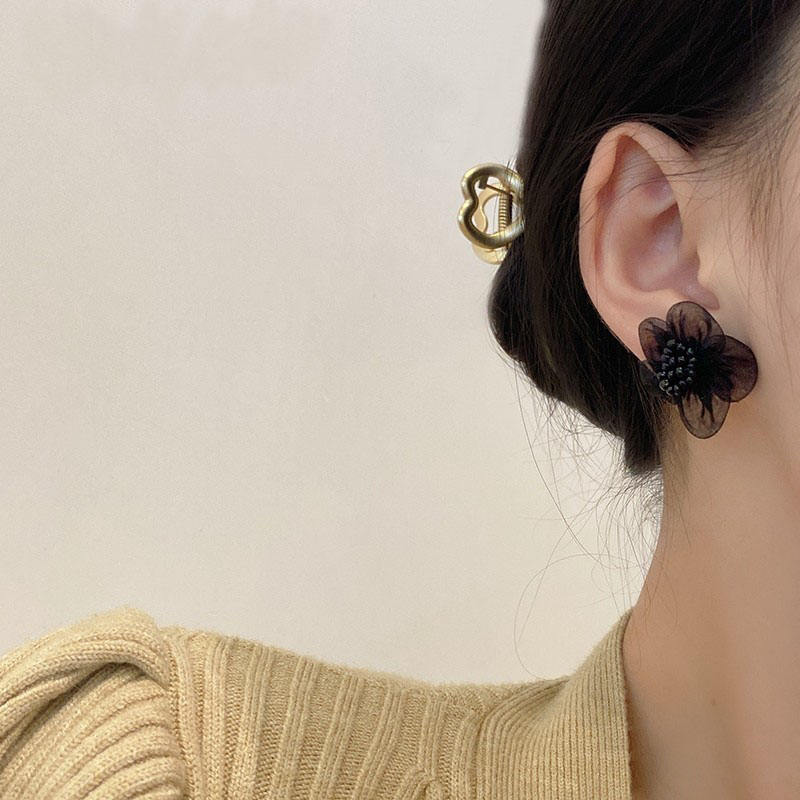 Black Flower Mystic Stud Earrings