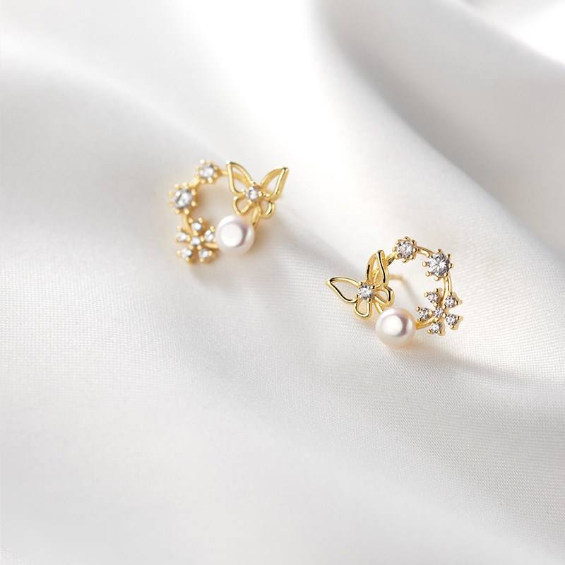 Crystal Pearl Floral Butterfly Mystic Earrings