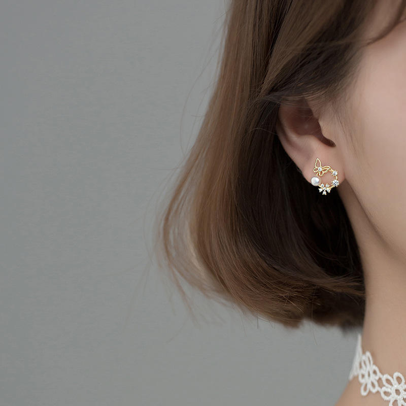 Crystal Pearl Floral Butterfly Mystic Earrings