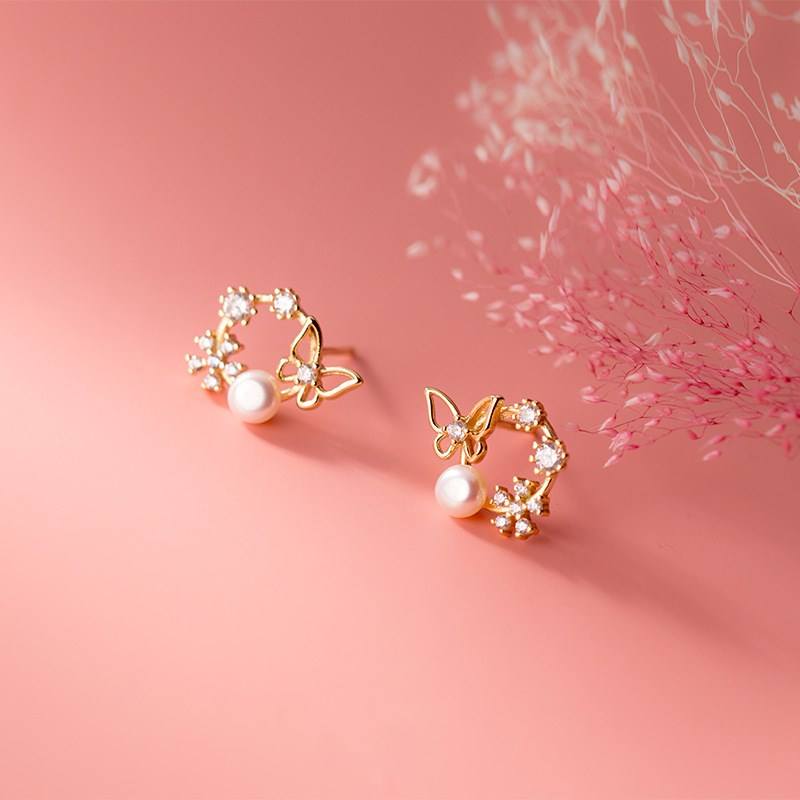 Crystal Pearl Floral Butterfly Mystic Earrings