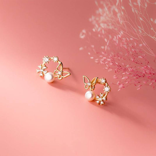 Crystal Pearl Floral Butterfly Mystic Earrings