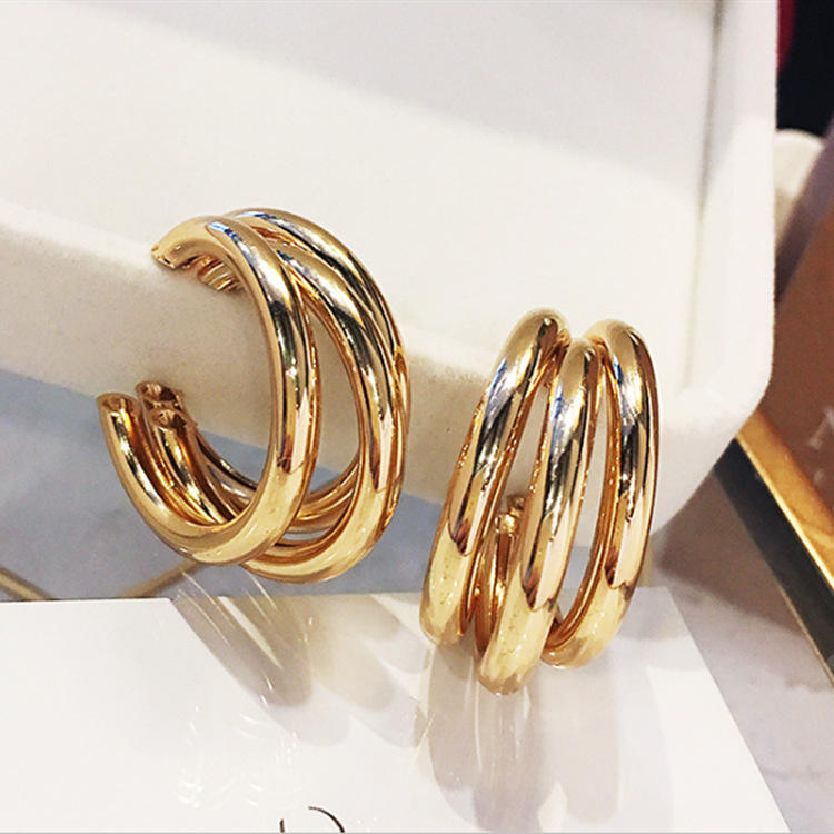 Gold Plated Trinity Hoop Earrings