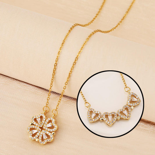 Zircon Heart Magnetic Clover Necklace