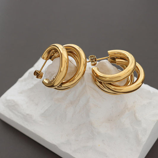 Gold Plated Trinity Hoop Earrings