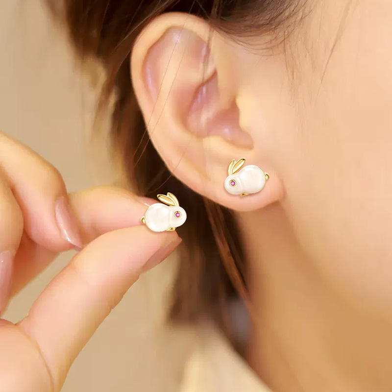 Opal Rabbit Mystic Stud Earrings