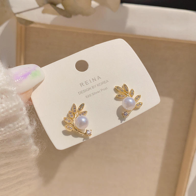 Pearl Leaf Mystic Stud Earrings
