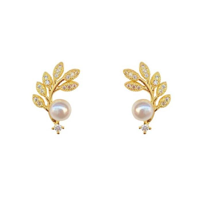 Pearl Leaf Mystic Stud Earrings