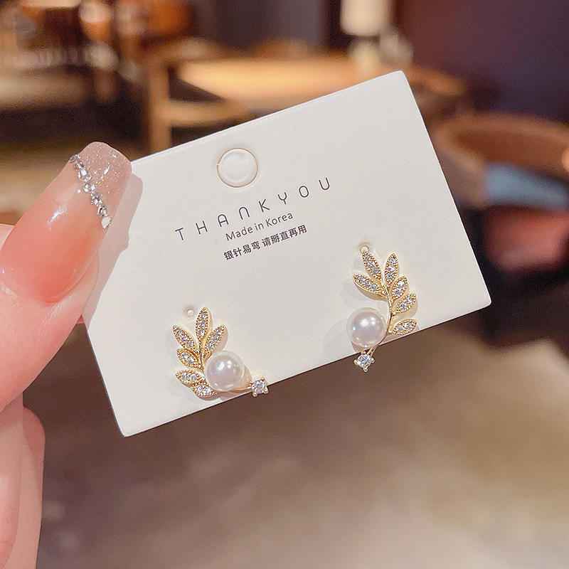 Pearl Leaf Mystic Stud Earrings