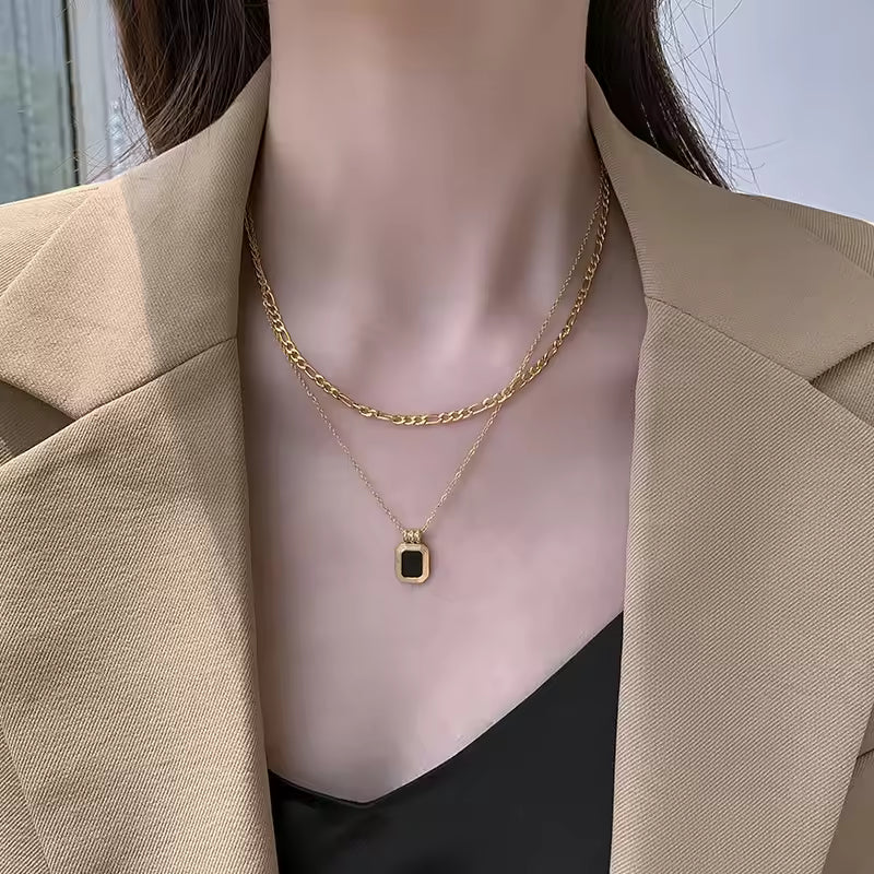Dual Chain Mystic Pendant Necklace
